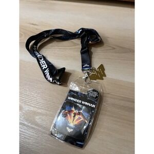 DC Comics WONDER WOMAN Art Lanyard ID Card Holder W/ Sticker & Logo Charm NEW